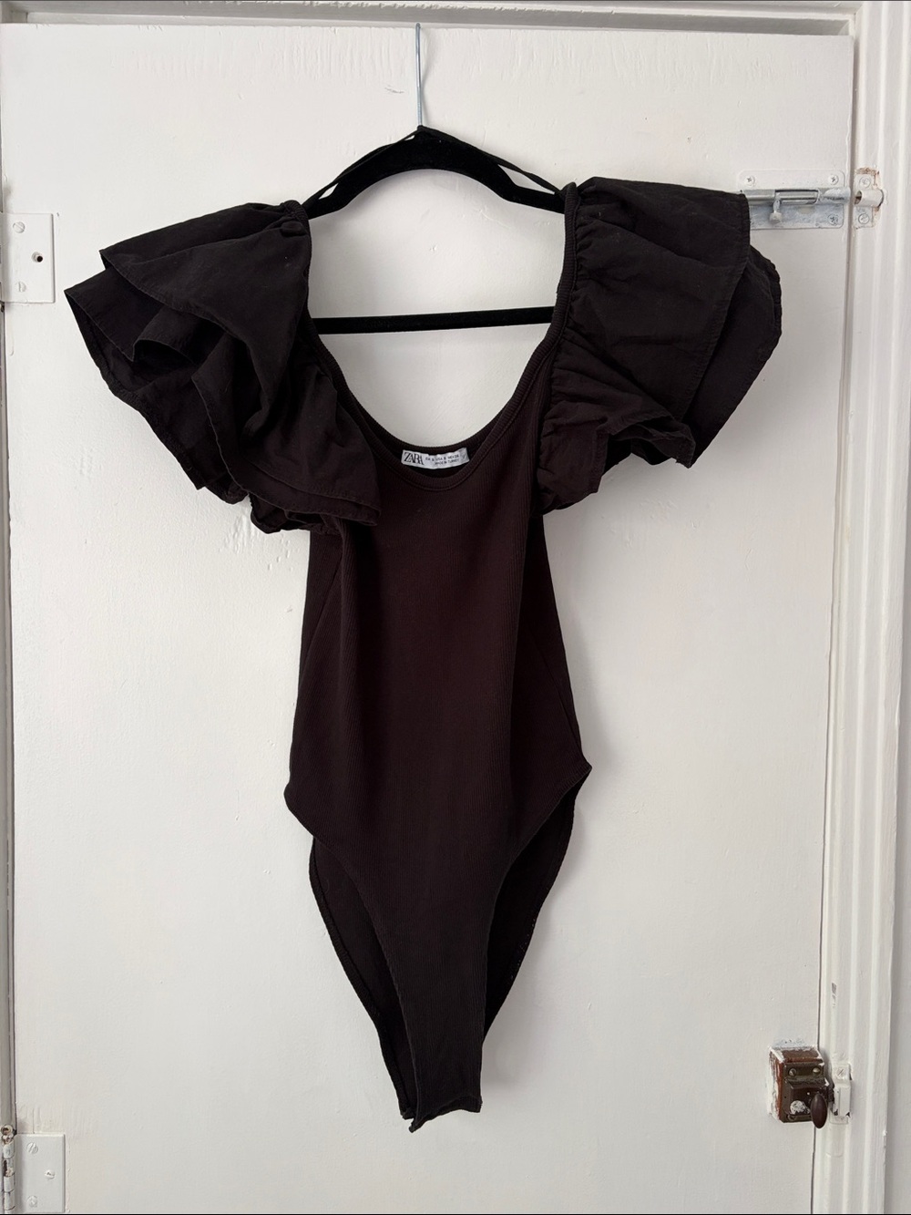 Zara Black Ruffle Sleeve Bodysuit